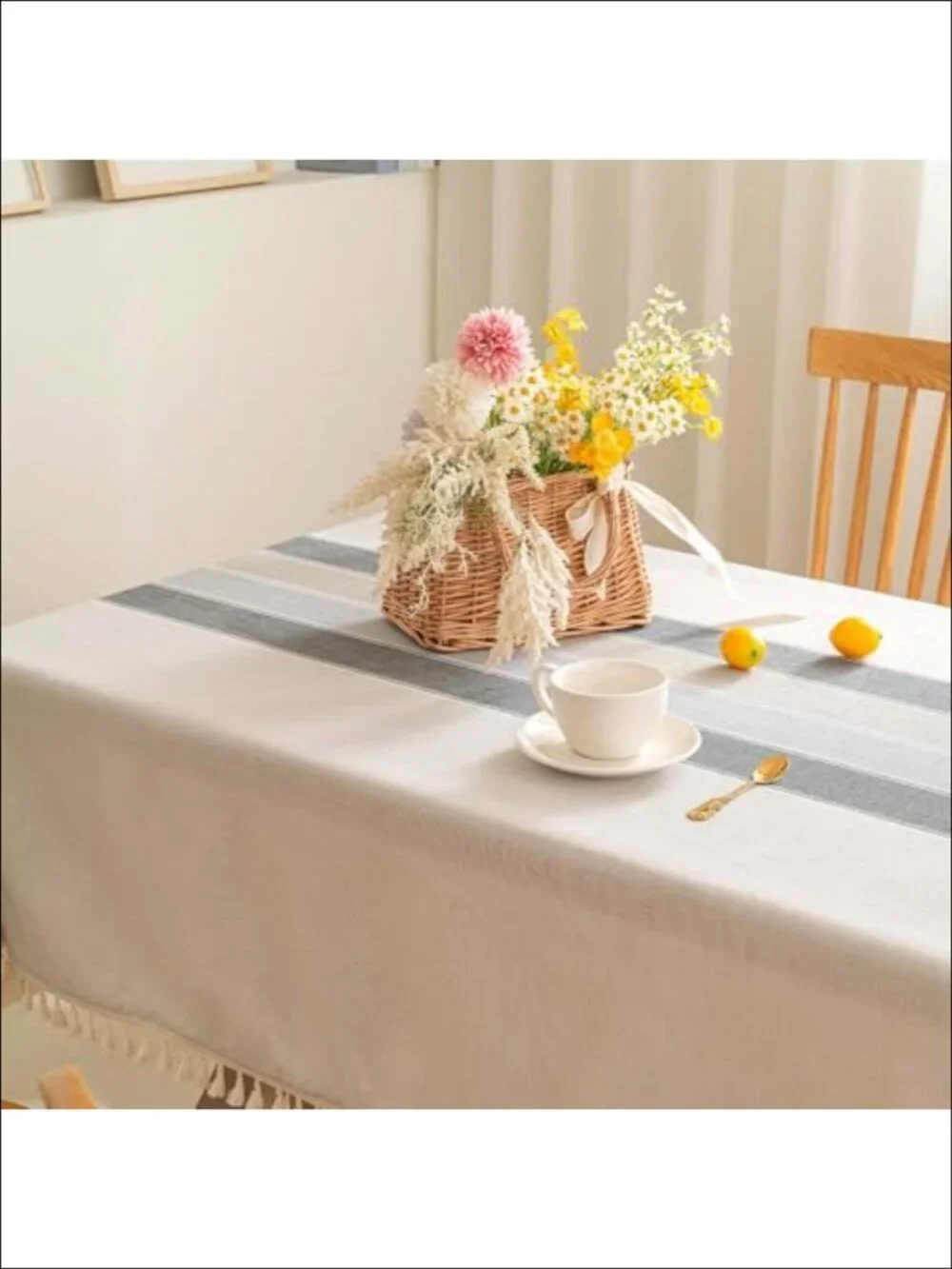 Cotton Linen Farmhouse Tablecloth Waterproof Tassel 55x70 Dining